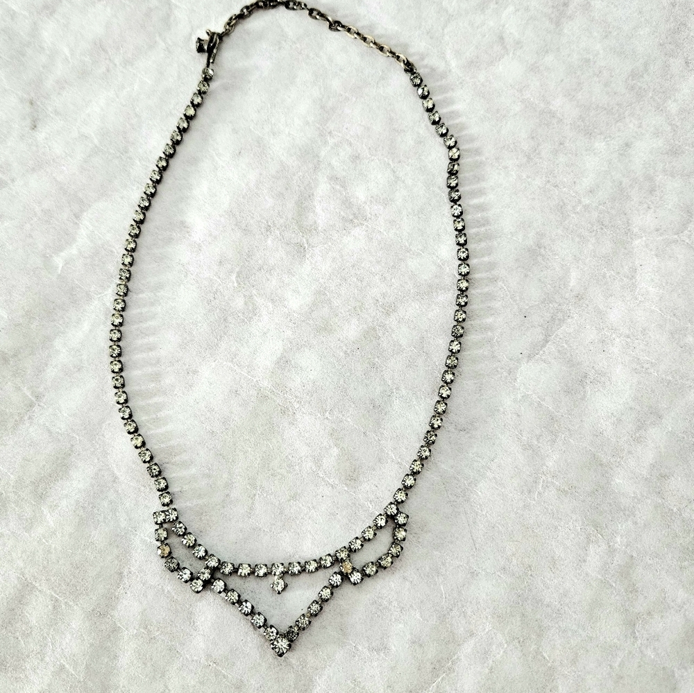 Antique Glass Rhinestone Choker Necklace Vintage Style